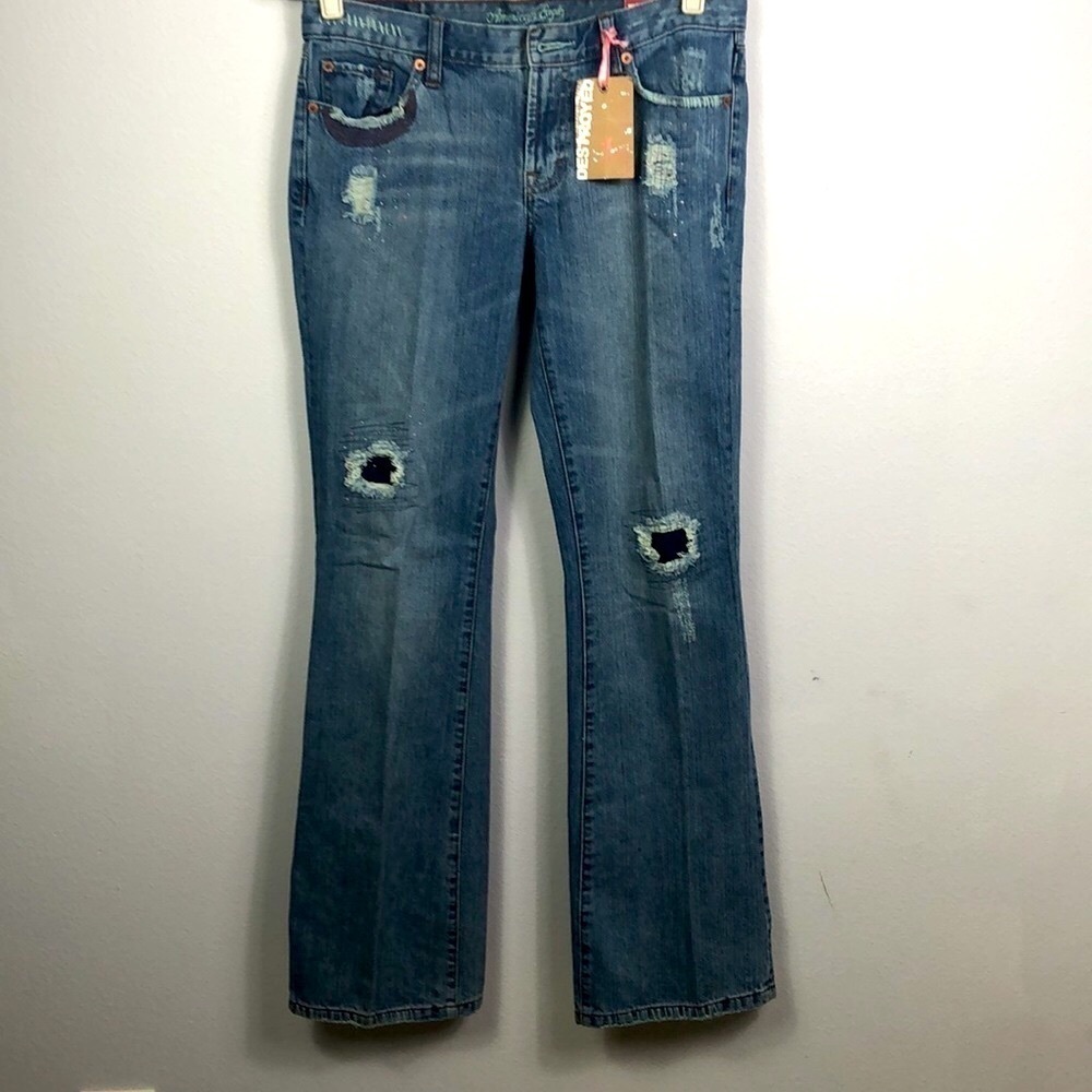 NWT New American Eagle Jeans Destroyed Hipster Boot Leg Light Wash 6